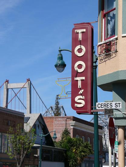 neon sign for the bar "Toot's" in Crockett CA