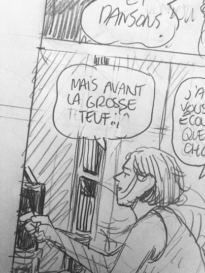 Case de BD avec dialogue “Mais avant la grosse teuf…” dit une femme 