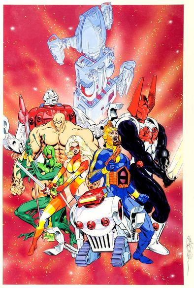 Illustration of The Micronauts by co-creator Michael Golden featuring Acroyear, Microtron, Biotron, Princess Mari, Bug, and Arcturus Rann!