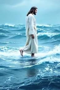 Painting of Jesus walking on the ocean water 