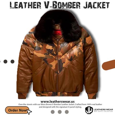 Brown V-Bomber Leather Jacket