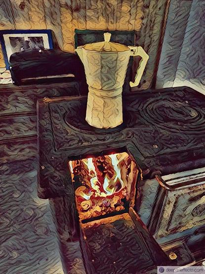 Coffee boiling on a stove 