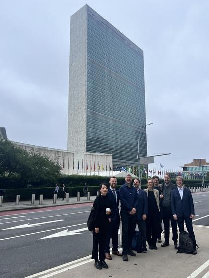 Sovereign Tech Agency delegates in front of the United Nations headquarters in NYC.
