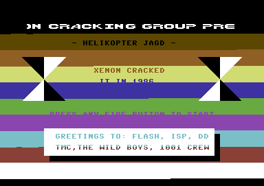 Screenshot of "Helikopter Jagd" - Crack: Xenon - Published by Ocean on Commodore 64 (1986)