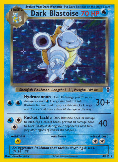 Dark Blastoise (Legendary Collection) released 2002/05/24. Illustrated by Mitsuhiro Arita.