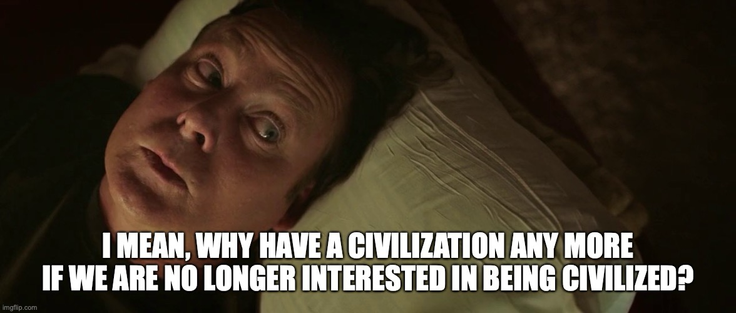 Man lying in bed, with witty statement at the bottom of the picture