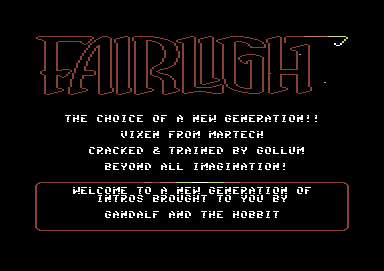 Screenshot of "Vixen" - Crack: Fairlight (FLT) - Published by Martech on Commodore 64 (1988)