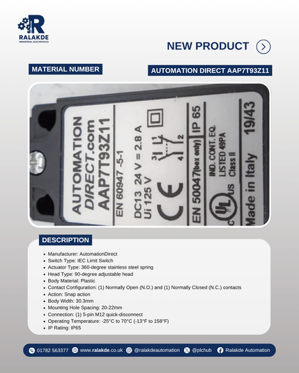 Spesification of AUTOMATION DIRECT AAP7T93Z11 from Ralakde Industrial Electronics