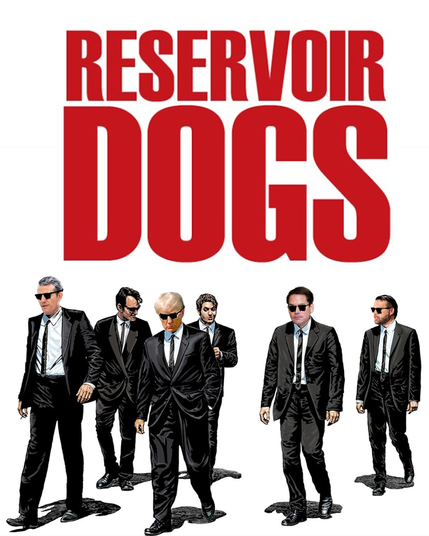 Reservoid Dogs poster, with Trump, Hegseth, jdVance and Rubio faces, in place of those of original actors