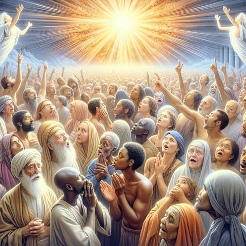 Many people gathered about the Lord God painting 