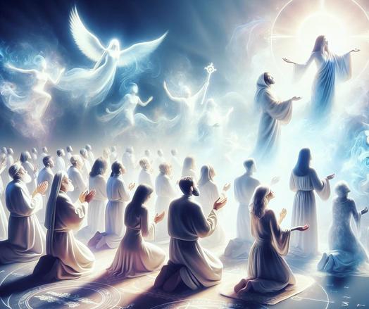 Beautiful painting of many people on their knees praising the Lord God!