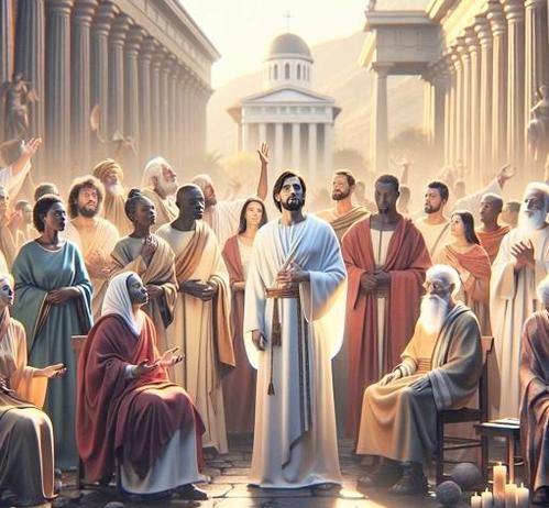 Another beautiful painting with Jesus in the middle!*& Many different people around Our Lord listening!*& Worshipping with him
