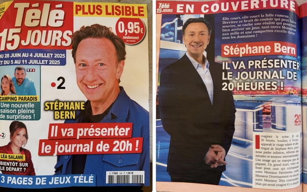 Couverture "Télé 15 jours", avec un "scoop", Stéphane Bern va présenter le journal de 20H. 