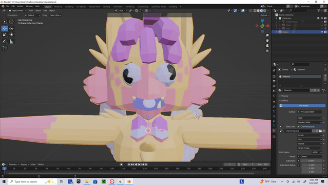 The 3D model of Charlie with a derp face.