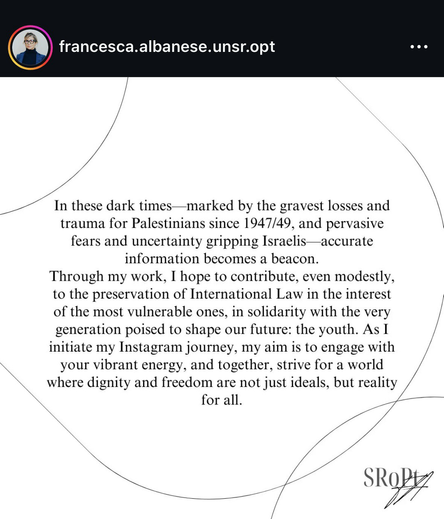 RT/ Francesca Albanese UN Special Rapporteur #oPt 29 January 2024 https://www.instagram.com/p/C2seyC4ITwD 