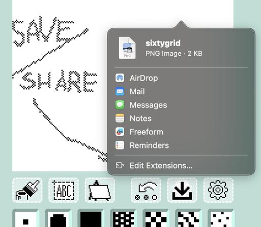 a screenshot of simple pixel drawing software with a save dialogue box floating over the canvas.