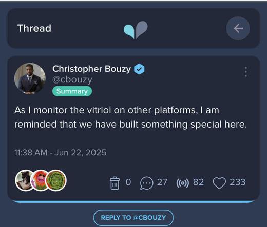 The owner of Spoutible, Bouzy, mentions that compared to the vitriol of other platforms, he is happy with what he built with Spoutible.