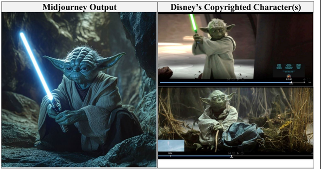 Screenshot from lawsuit showing Midjourney's Yoda compared movie Yoda