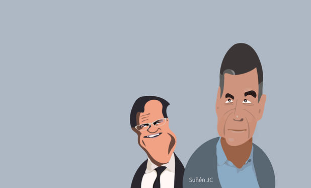 Mark Rutte y Pedro Sánchez. Caricatura de Suñén JC.