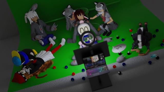 Break time! Belle rests up with White bomber mid-stream while GS and Carillon tend to her. Kagami juggles F-bombs, Chime lifts Jack, and Tocsin plays with her phone.