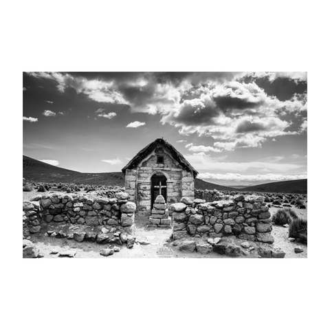 Lonely chapel lost in the high altiplano of Chile not far from Volcano Gualatiri