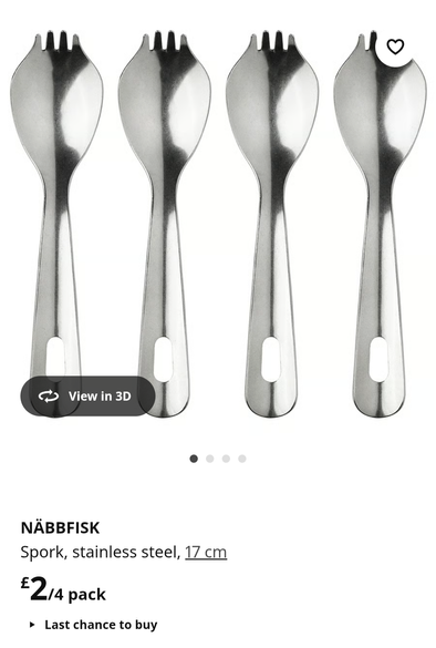 Plaatje van de Näbbfisk spork, een lepel met aan het uiteinde puntjes van een vork