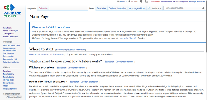 Screenshot der Hauptseite von Wikibase.