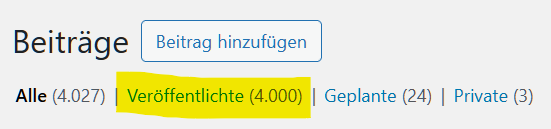 Screenshot aus dem Wordpress-Backend mit Anzahl veröffentlichter Blogposts.