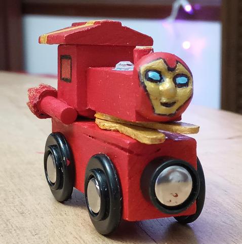#CustomMade #woodentrain #IronMan, side-ish view