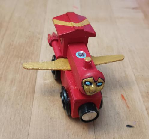 #CustomMade #woodentrain #IronMan, top view of  retractable wings