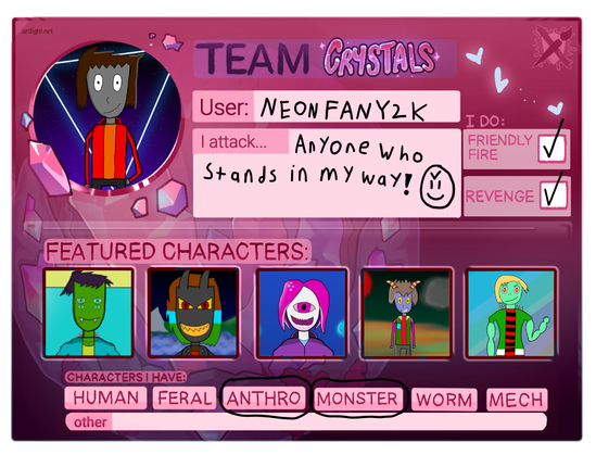My own art fight card complete with my own characters.