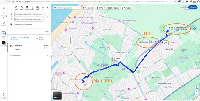 Map of den haag met ICC world trade centre and Nato
