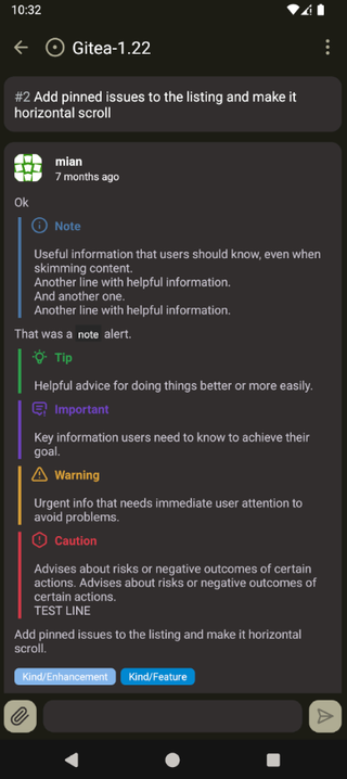Markdown alerts support in GitNex