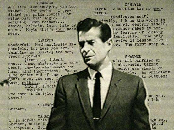 Title card for Mission Log: Gene-ology 075 on "The Pick-up," the 1961 episode of Shannon. Featuring George Nader as Shannon, wearing a suit and tie. 
