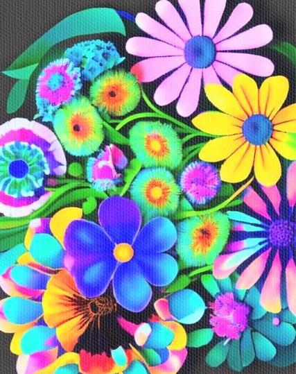 bright modern many flowers painting 
