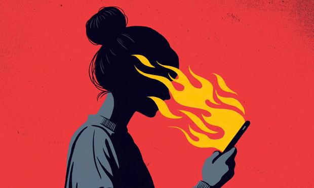context: The Macquarie Dictionary said ‘enshittification’ captured what many felt was happening to their lives. 

Illustration: 🔥 flames in the face of person looking at their mobile/cell phone 📱 
Art by Rob Dobi/ November 2024 