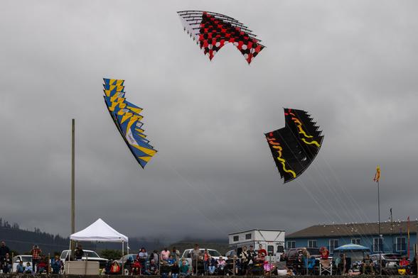 3 quad line stack kites and a ball formation