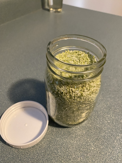 Mason jar full of garlic scape salt