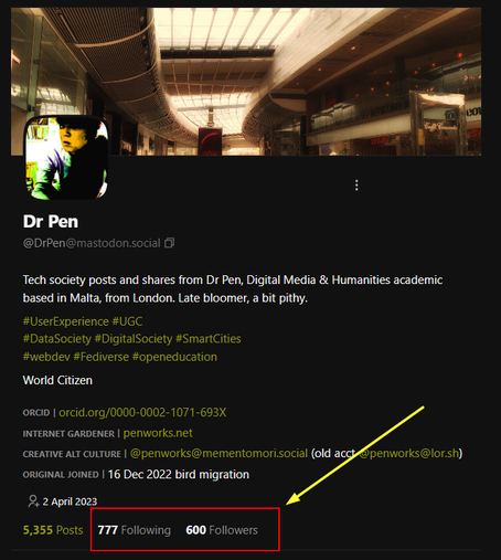 A screenshot of my mastodon account showing my 600 follower count (using Elk desktop app). Yippee! Mastodon is where the coolest ppl are.