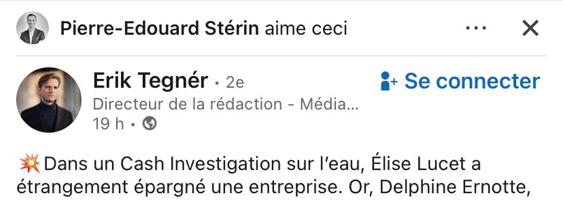Post d’Erik Tegnér, patron de Frontières, à la rescousse de Stérin avant la diffusion d’un Cash Investigation, en partie consacré à Périclès.