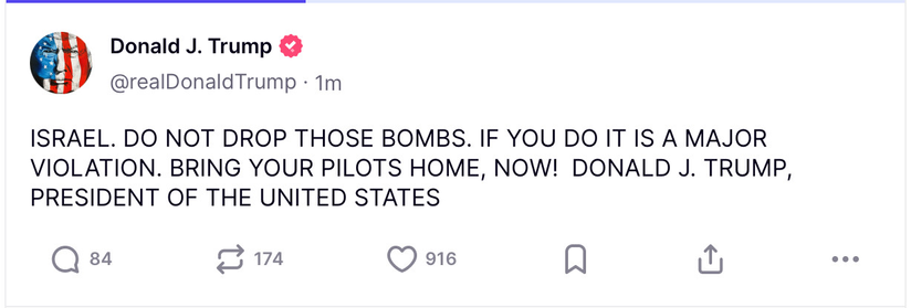 Trump ask Israel not to drop bombs on Iran