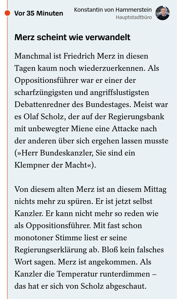 Kommentar auf Spiegel.de zu Friedrich Merz und seiner Regierungserklärung im Bundestag am 24.6.2025