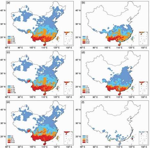 Spatial patterns of Moraceae species richness in China.
