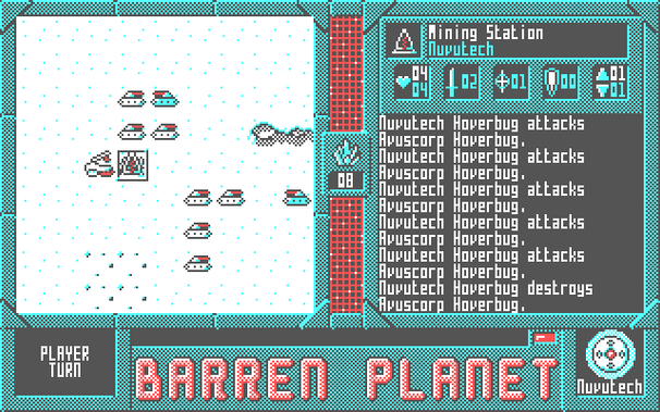 A Nuvutech Mining Station is protected by Hoverbugs, with a Constructor on-hand to perform repairs if necessary. Unlike the First Landing campaign, the roles of resource extraction and unit construction are split between two units in The Polar Expedition.