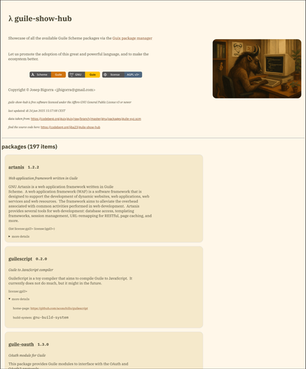 Screenshot showing guile-show-hub