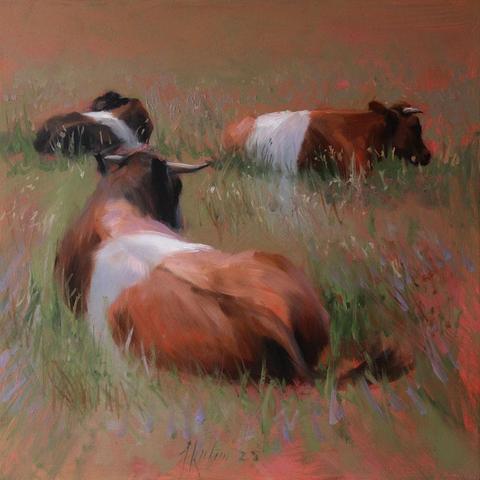 Koeien liggen in een veld. 

#lakenvelder #koe #koeien #lakenvelderkoe #vee #schilderij #schilderkunst #koeienschilderij #art #painting #oilpainting #kunst #olieverf #artist #janneskoetsier #allaprimapainting #realism #figurative #fineart