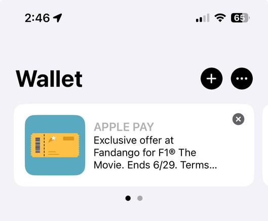 Screen shot of an offer in Apple Wallet for F1 tickets that I'm not going to use.