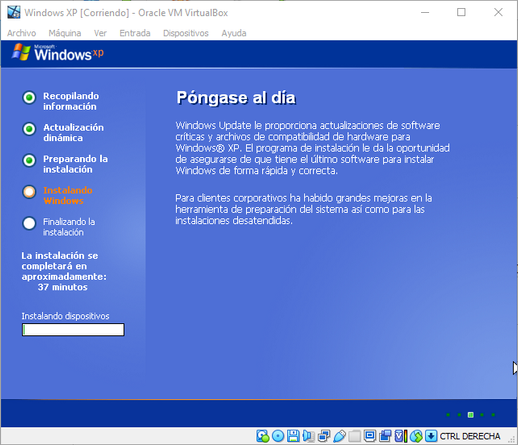 Imagen: Captura de la ventana donde instalé Windows XP.