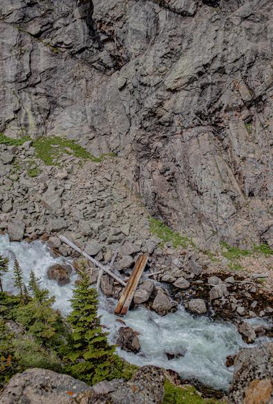 remains of the 2022 washed out bridge below Rimrock Lake. 