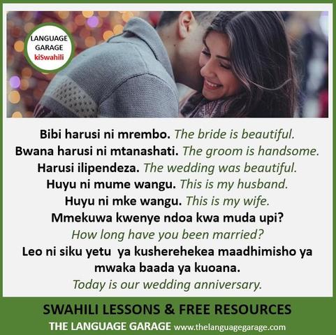 Swahili vocabulary for weddings and marriages, image of a couple 